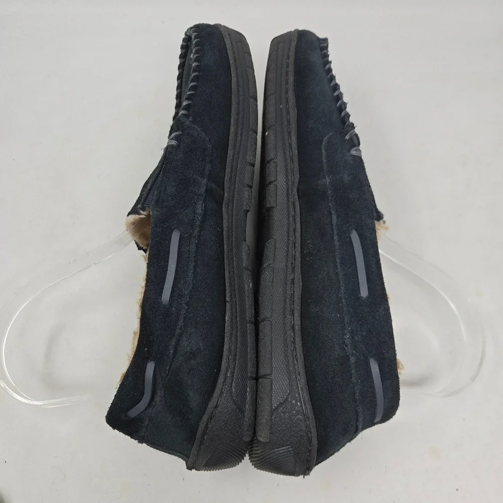 Eddie Bauer Westhaven Mens Suede Moccasin Slippers Black Faux Fur Lined XL 11-12